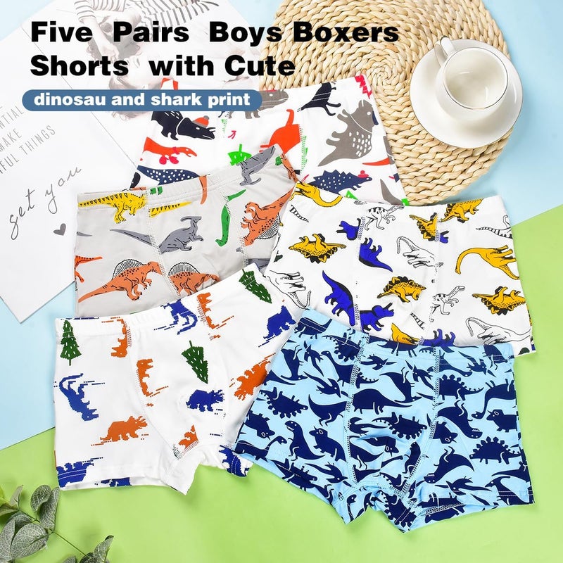 Tphon Boys Boxer Briefs, Toddler Kids Soft Cotton Underwear 4/5 Pairs Little Big Boy Dinosaur Shark Shorts Set - Image 4